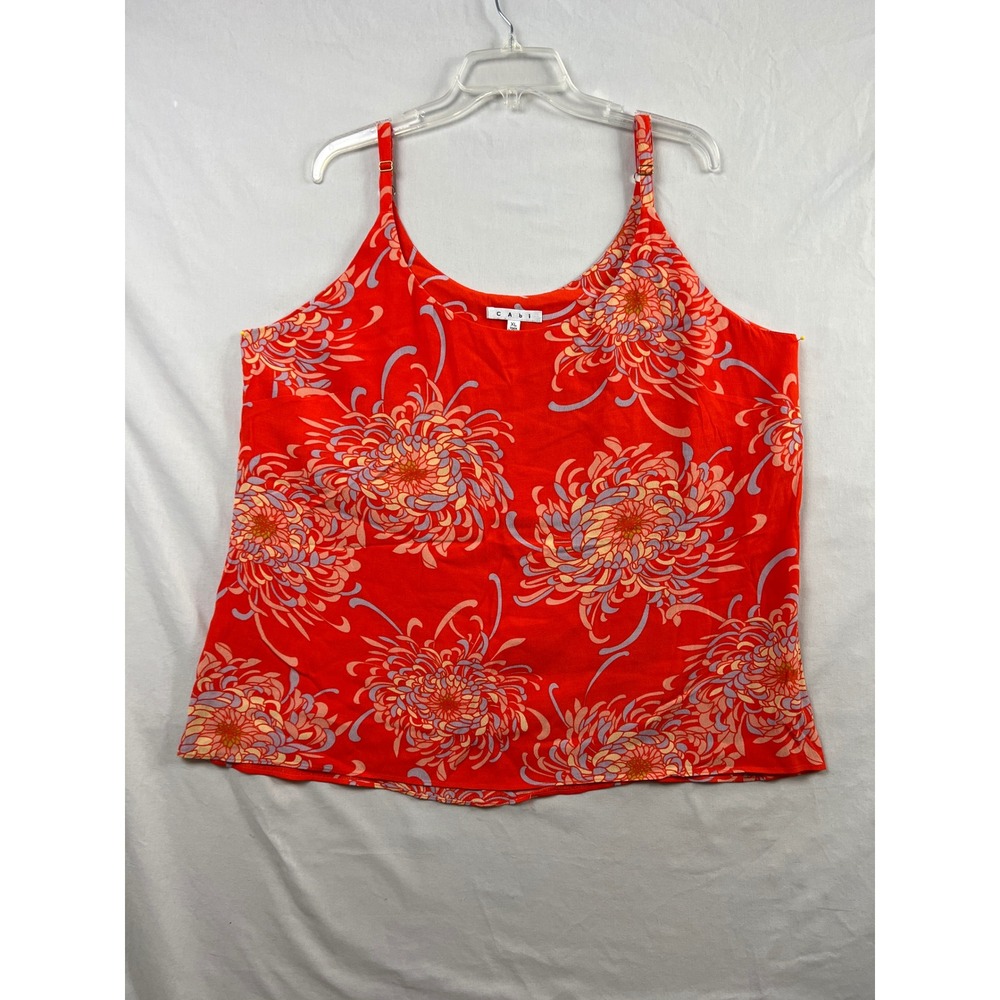 Cabi Floral Cami Top Womens XL Red Orange Chrysanthemum Rayon 777